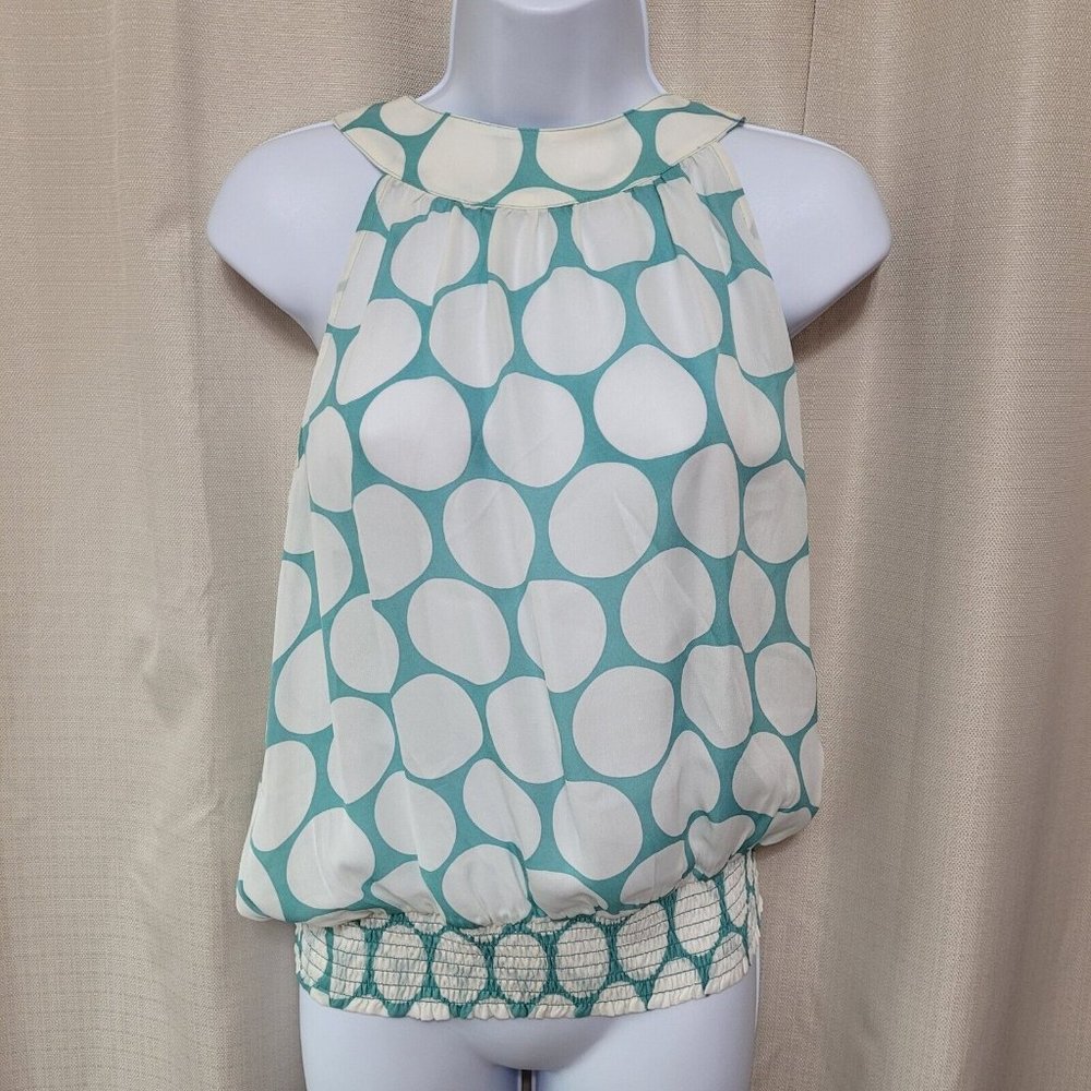 Michael Stars Georgette Smocked Hem Halter Top Women's Size M Polka Dot Silk